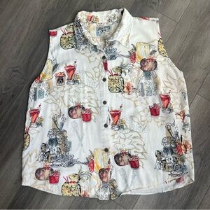 Big Dogs XL Top Button-Up Sleeveless Floral Cocktail Drinks Hawaiian Women’s